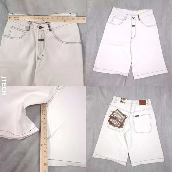 Baggy Denim Shorts Mens 32 White 5-Pocket Wicked Hip Hop Skater Board Wide NEW - Picture 1 of 12